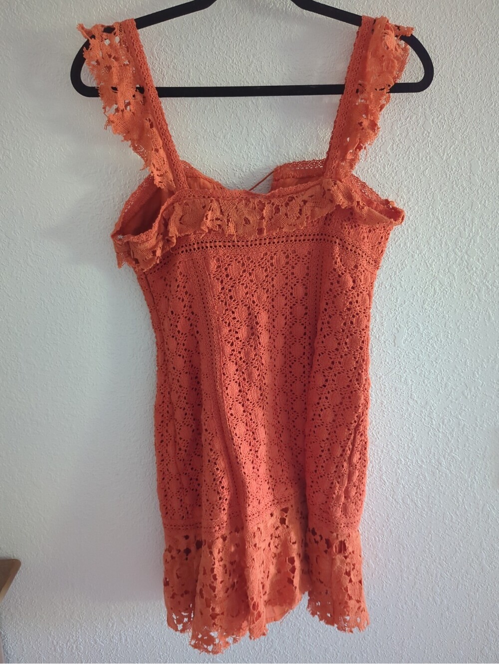 Free People Cross My Heart Mini Dress Size 4 Chrochet Lace Orange - Picture 7 of 12